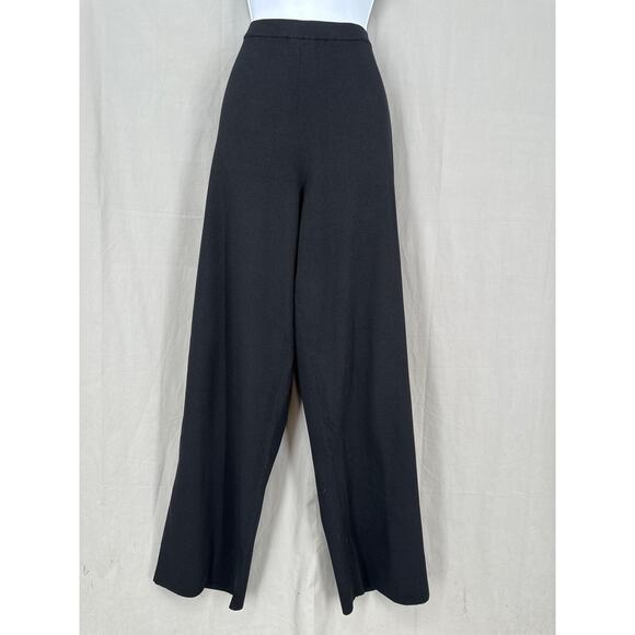 Chicos Pants Large 2 Black Wide Leg Knit Pull On Wrinkle Free Travel High Rise - Picture 1 of 9